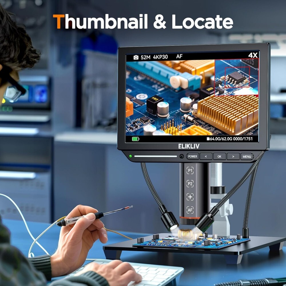 Elikliv 8" 2000X Digital Microscope Welding 4K ultra-HD Coin Microscope Autofocu