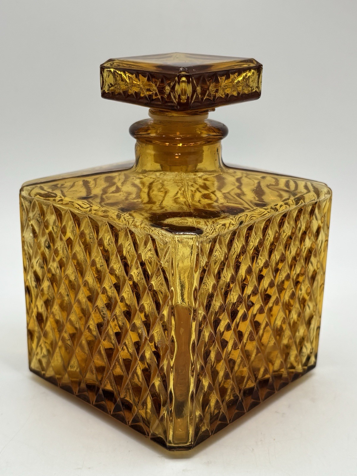 Vintage 1970’s Amber Glass Decanter/ Barware Home Decor 5”