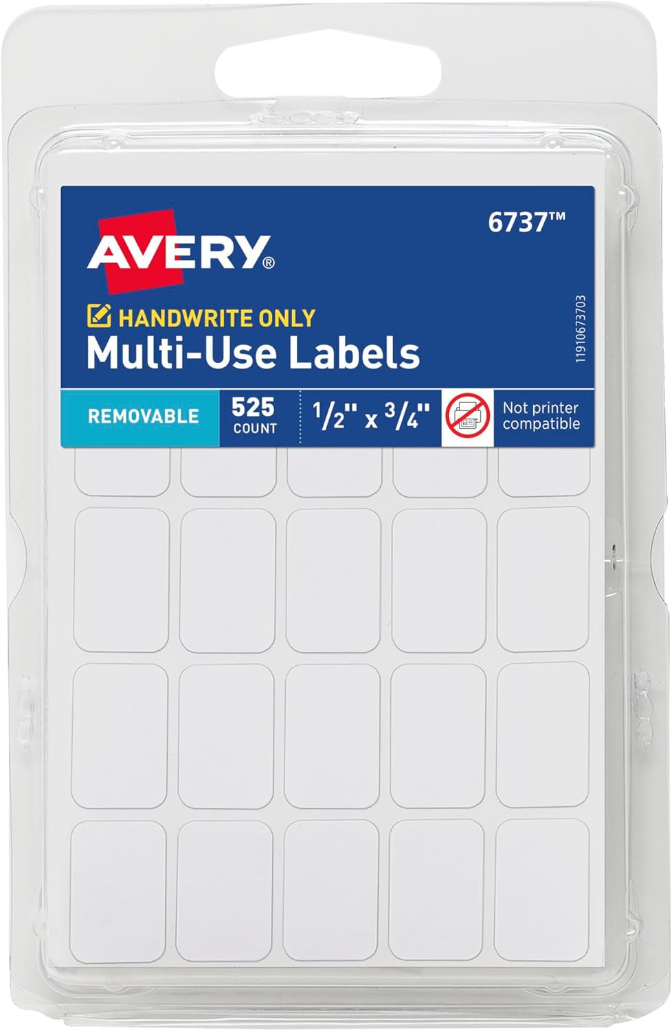 Multi-Use Removable Labels, 1/2" X 3/4", White, Non-Printable, 525 Blank Labels