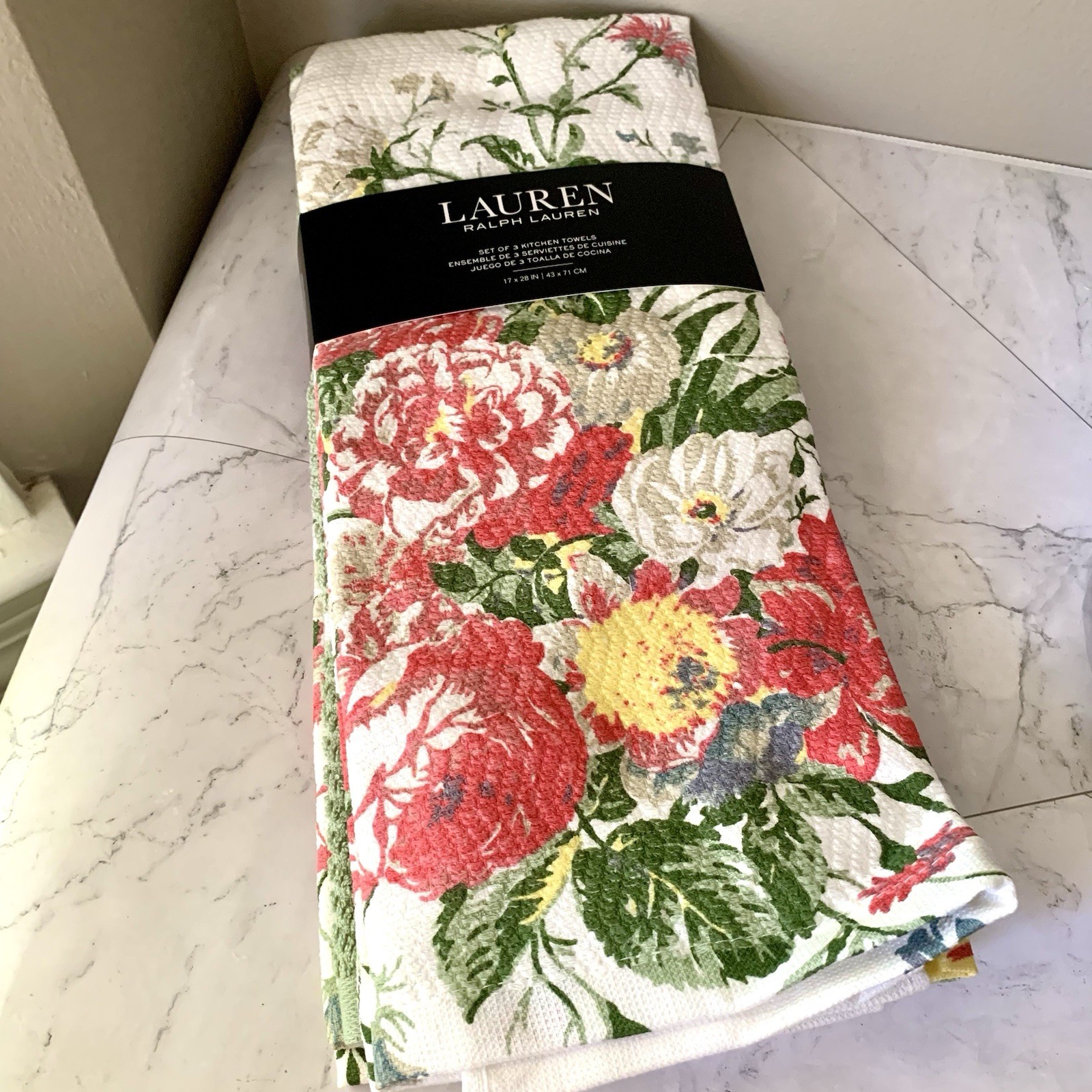LAUREN RALPH LAUREN SET OF 3 KITCHEN TOWELS Size: 17 x 28 IN Floral