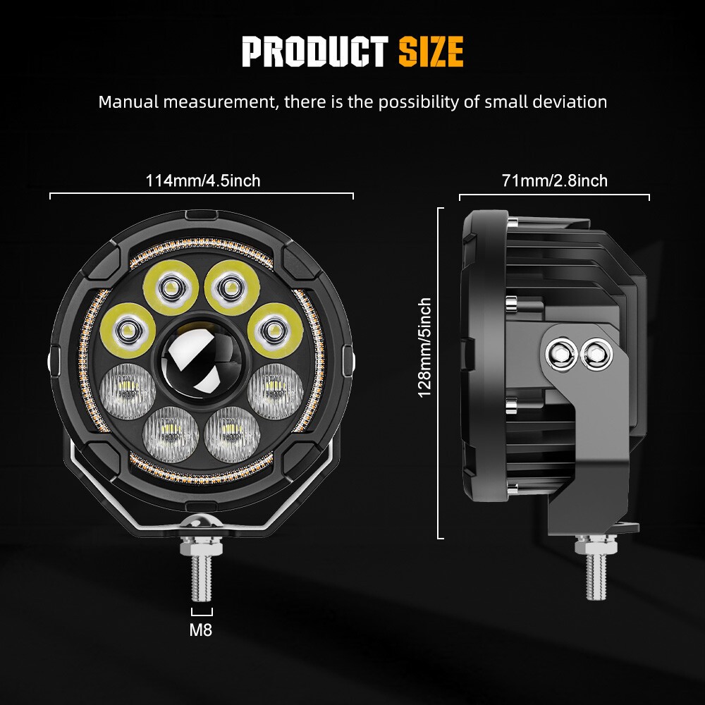 2x 140W LED Motorcycle Driving Fog Spot Light Auxiliary Lamp White+Amber w/Wire