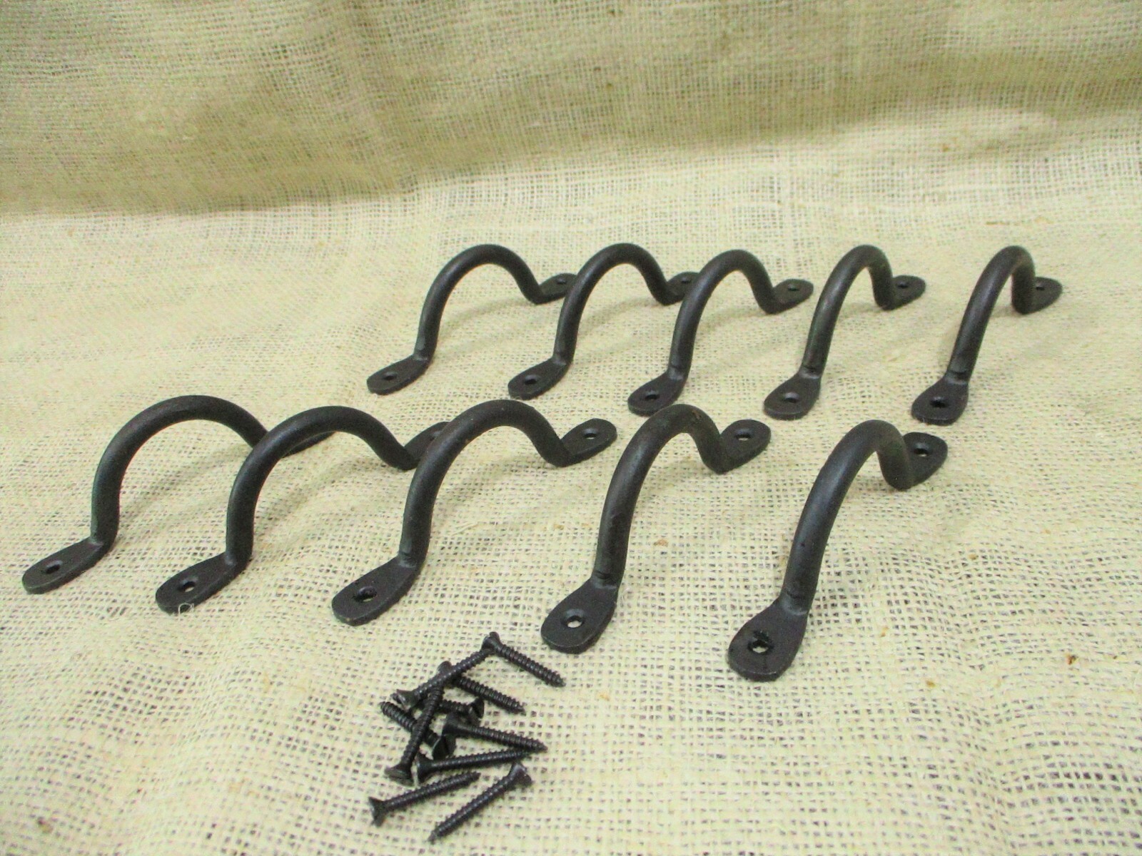 10 HAND FORGED IRON DRAWER BIN PULLS 4 1/4" LONG CABINET HANDLES KITCHEN BATH