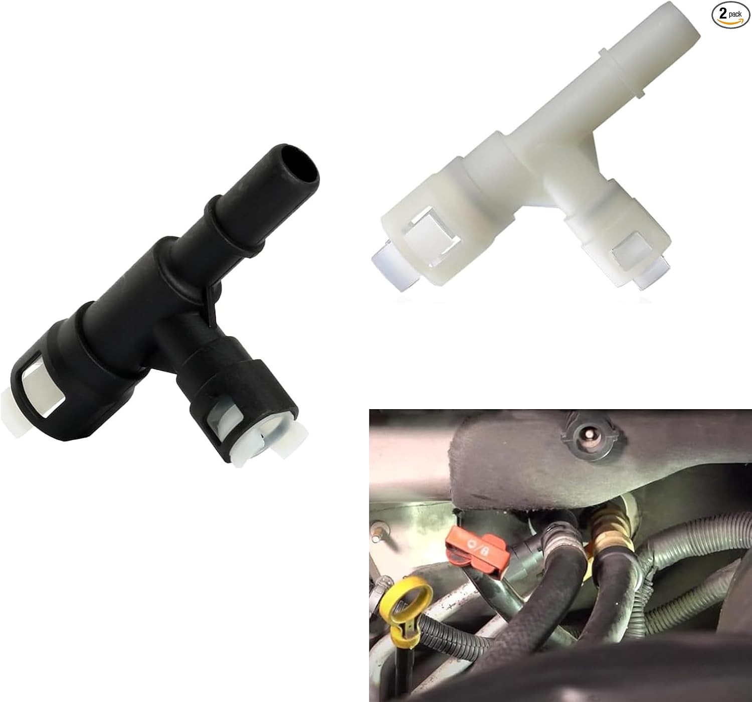 2 PCS Car Heater Hose Connector, Three-Way Design, Compatible with Models (Black