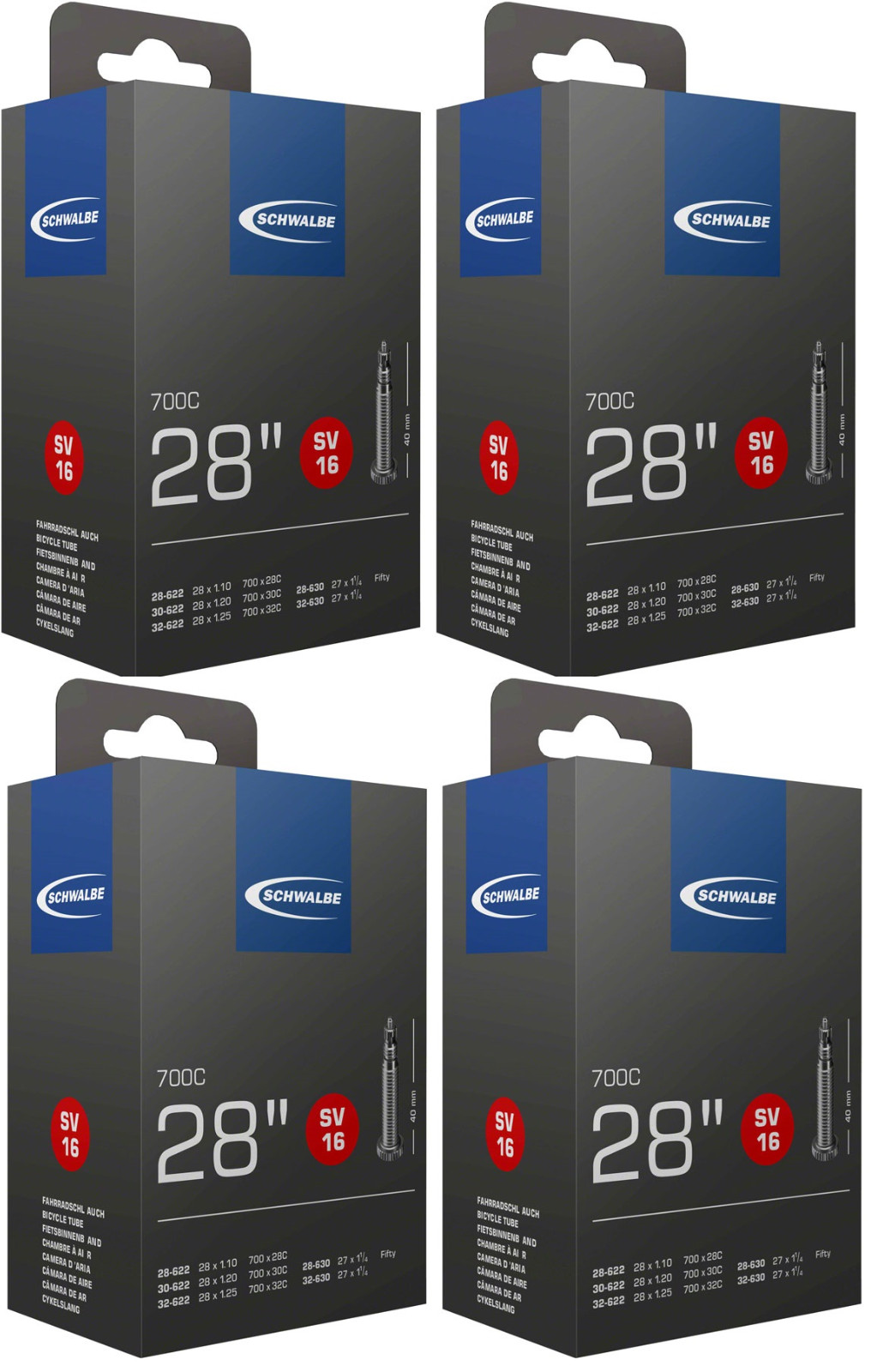 2 OR 4 PACK | Schwalbe Inner Tubes - 700 x 28 - 32mm | 40mm Presta Valve