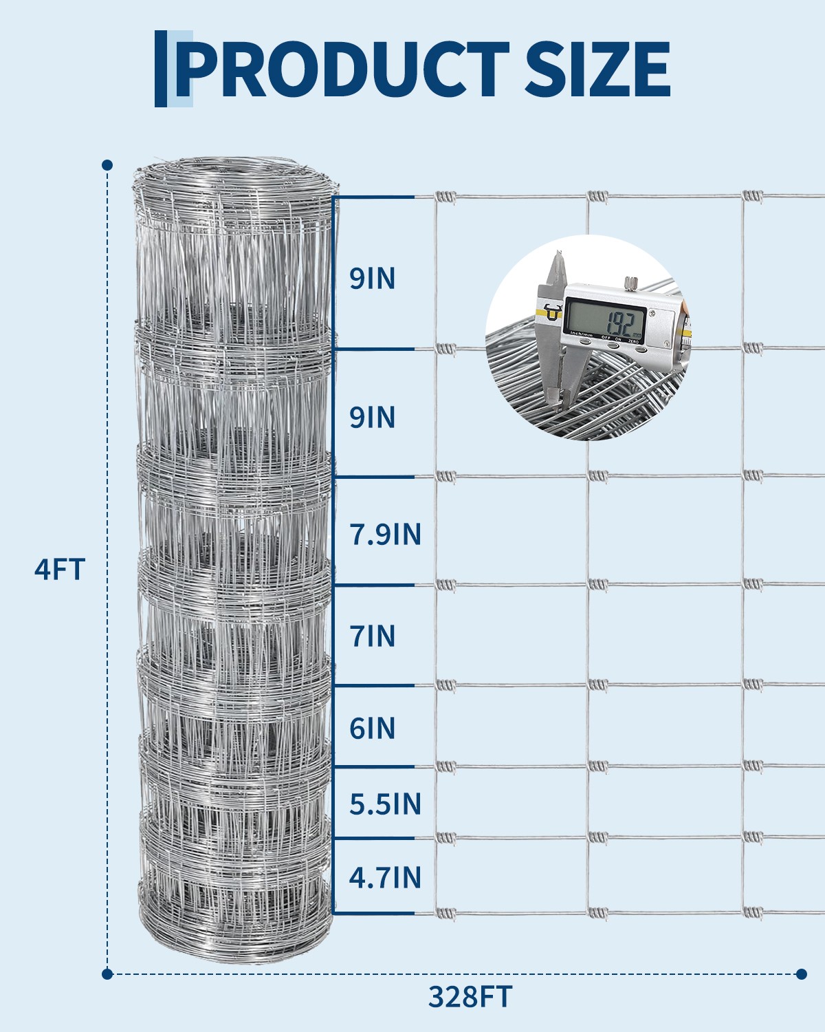 4/5/6ft x 164/328ft Farm Fence, Heavy Duty Galvanized Cattle Animals Fence