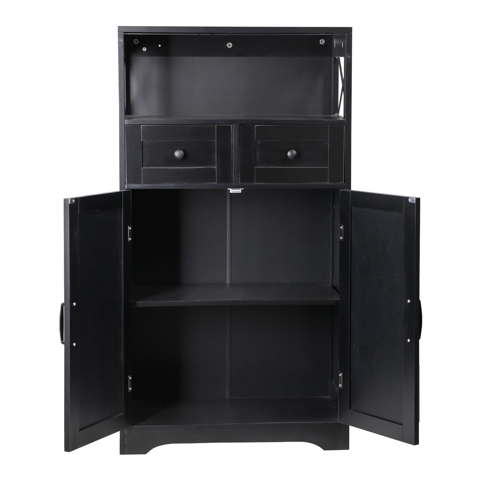 Black Storage Cabinet with Doors & Drawers Freestanding Kitchen Pantry Cabinet