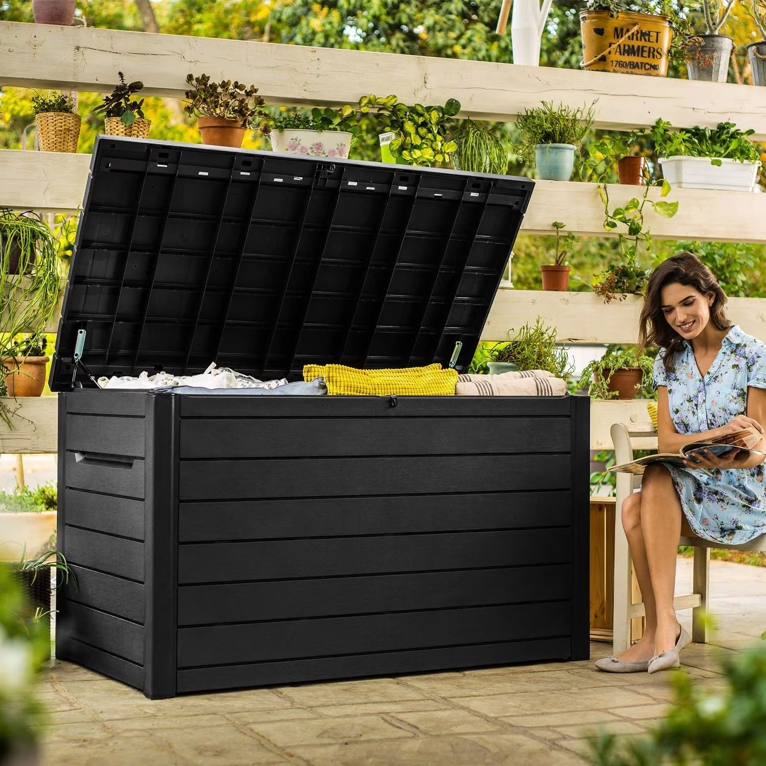 Keter Large 230 Gallon Outdoor Storage Deck Box Weatherproof Plastic-Graphite