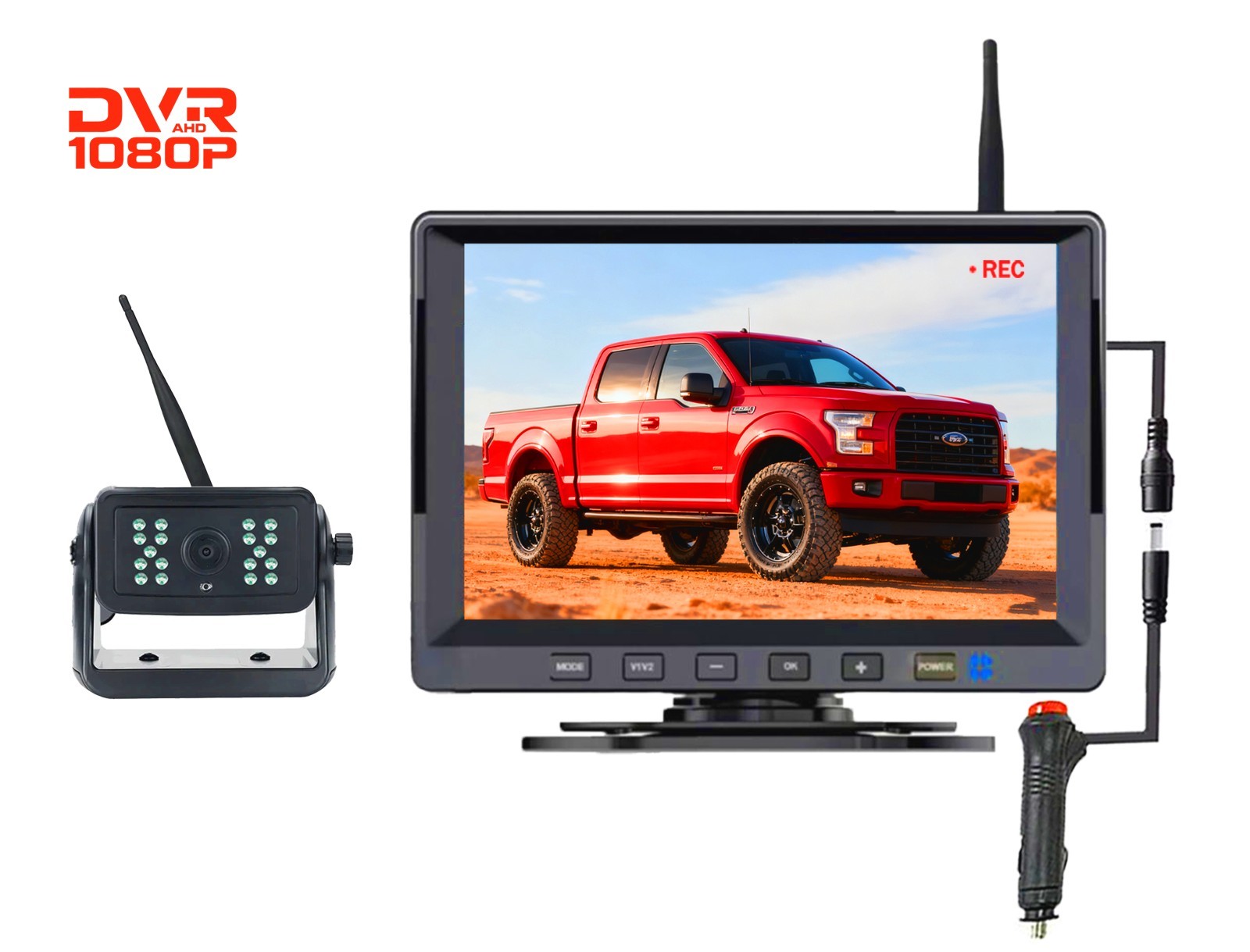 Magnetic Solar Wireless 1080P Backup Camera+7'' Monitor DVR for trailer RV truck