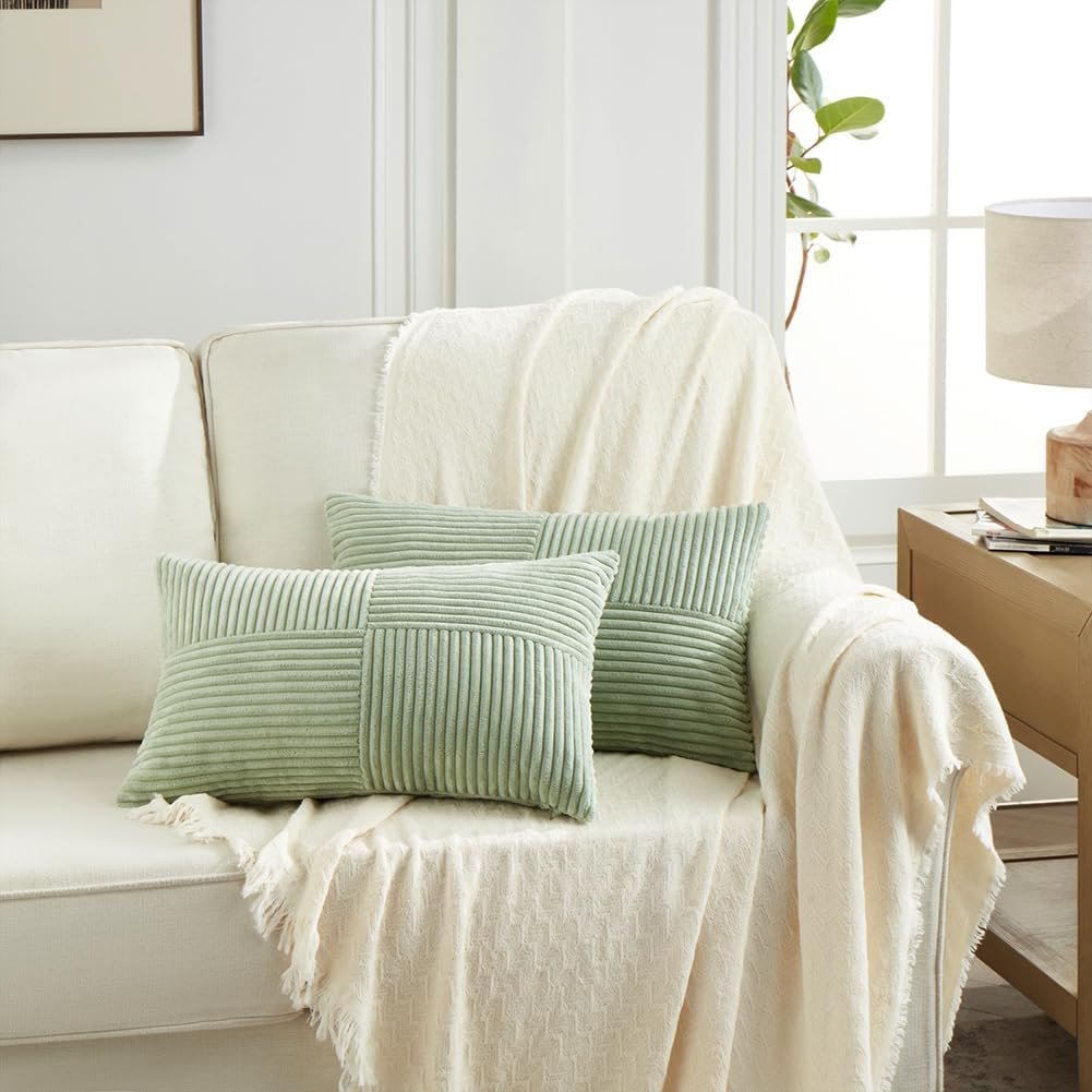 Sage Green Lumbar Decorative Throw Pillow Covers 12x20 Inch for Living Room Couc