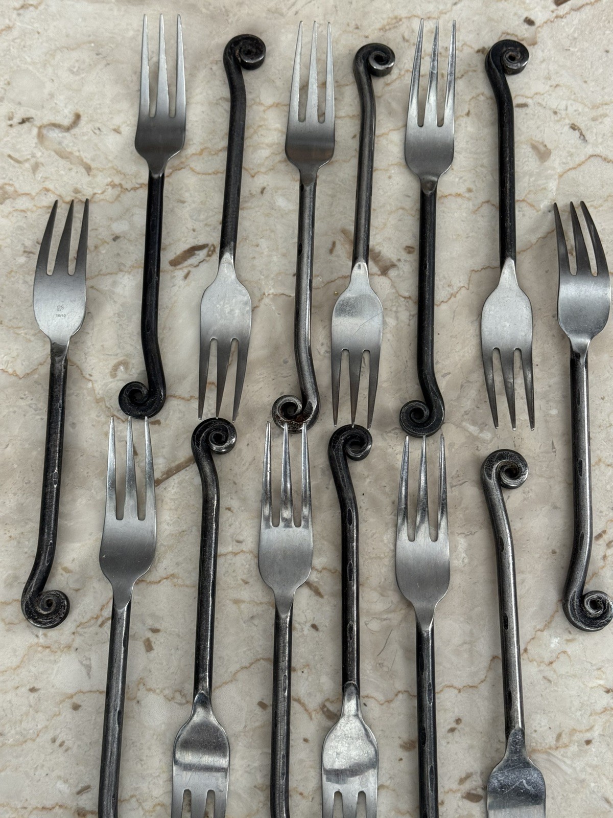 Set of 14 forks POTTERY BARN FIDDLEHEAD Black Iron Stainless Steel Flatware