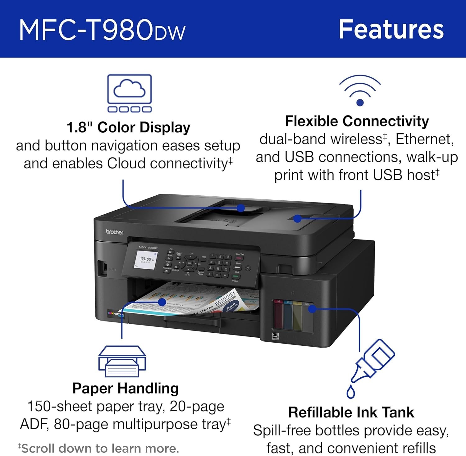 Brother INKvestment Tank 980 Wireless and Ethernet Color Inkjet All-in-One Print