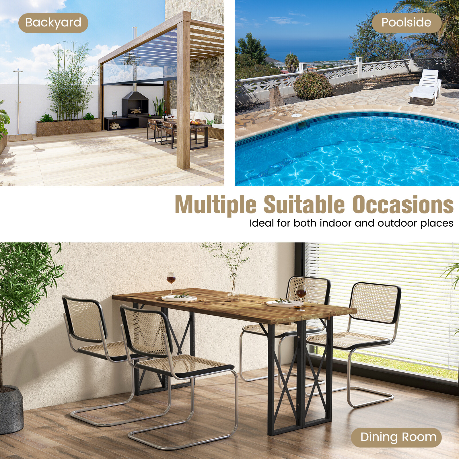 Patio 67" Rectangle Table Heavy-Duty Acacia Wood Dining Table with Umbrella Hole