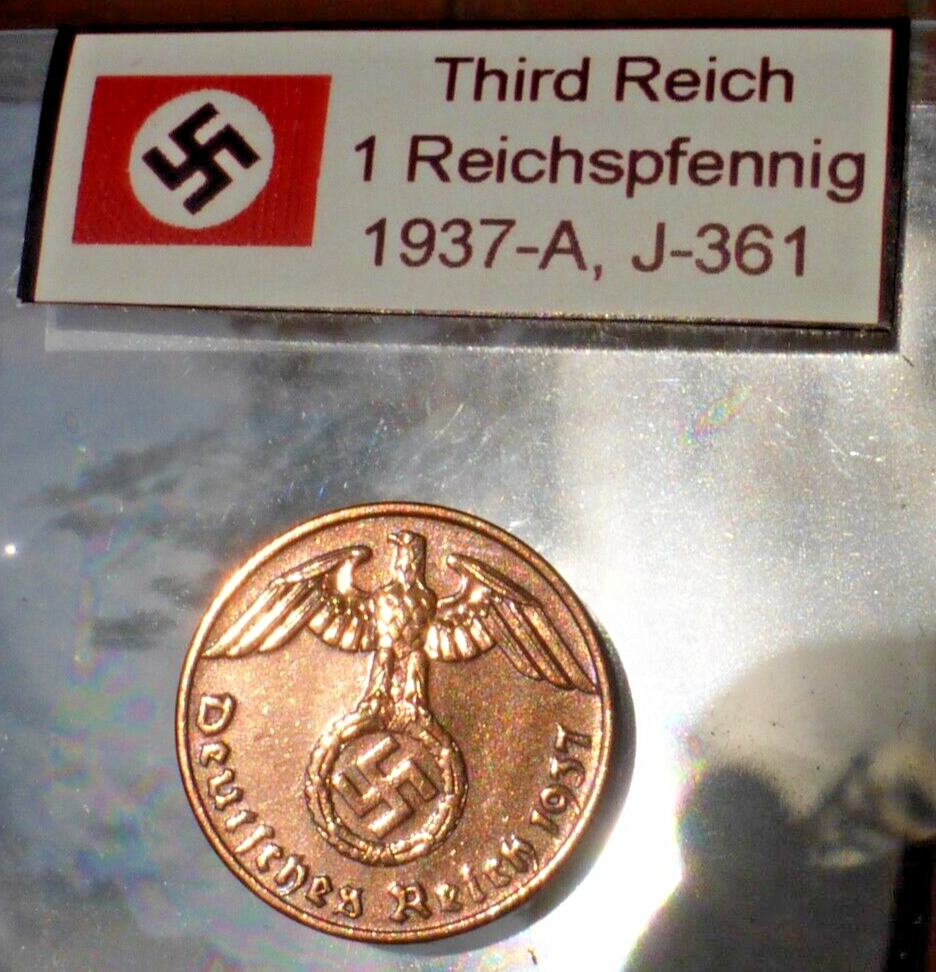 Nazi Bronze Coin - 1 Reichspfennig Third Reich Eagle Swastika Labeled WW2 Relic