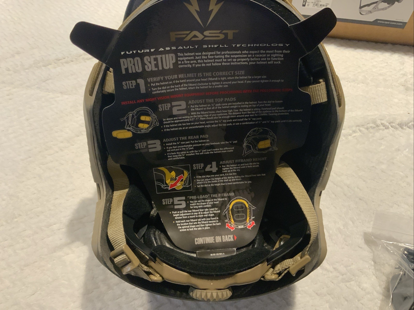 OPS-CORE FAST SF CARBON HELMET SYSTEM XLarge Tan Vented Lux Liner With OCC Dial