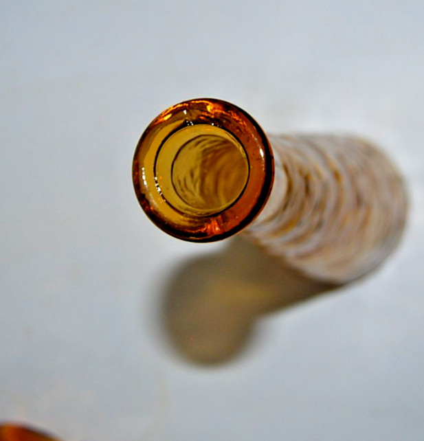 Vintage Empoli Honey Amber Crinkle Glass Decanter Bottle 23" Tall w/ Stopper