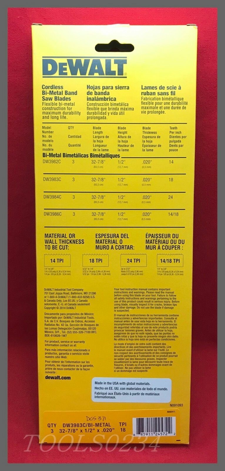32-7/8" X 18 TPI DeWalt DW3983C Band Saw Blade Portable 3/pack f/ DCS370/371