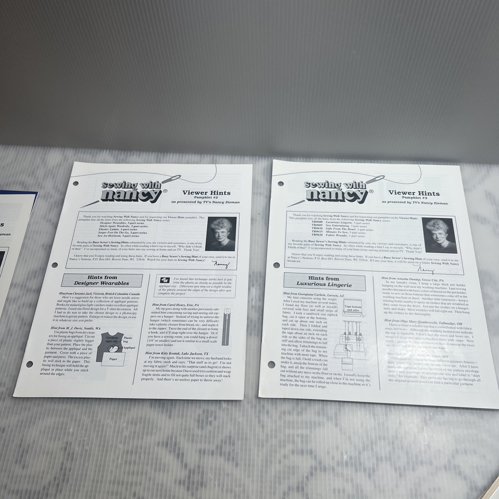 Sewing With Nancy Lot Of 19 Booklets, Pamphlets, And Transcripts 1990’s