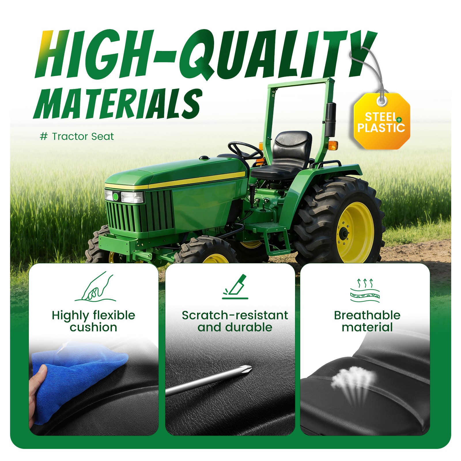 Seat Bottom For John Deere 970 870 770 670 4005 Black Vinyl #M805158 #M803465