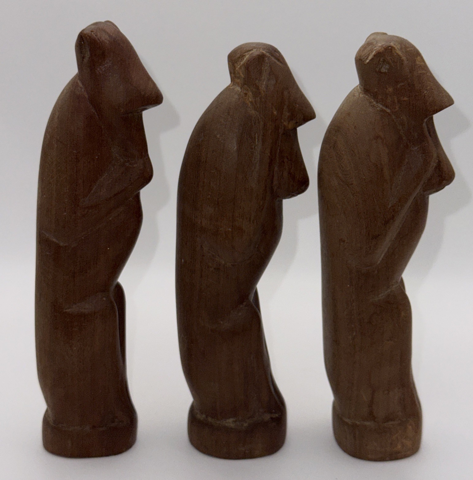 Vintage Carved African Iroko Wood See Hear Speak No Evil Monkeys