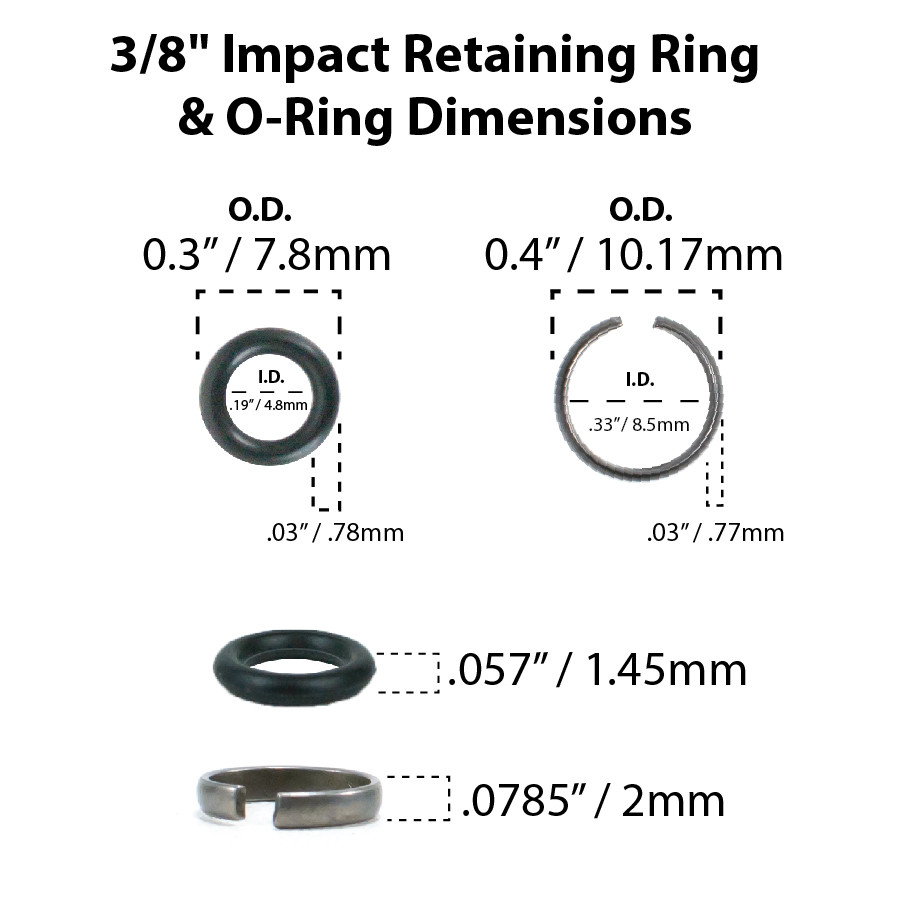 3/8" Impact Wrench Socket Retainer Retaining Ring with O-Ring - 3 Sets
