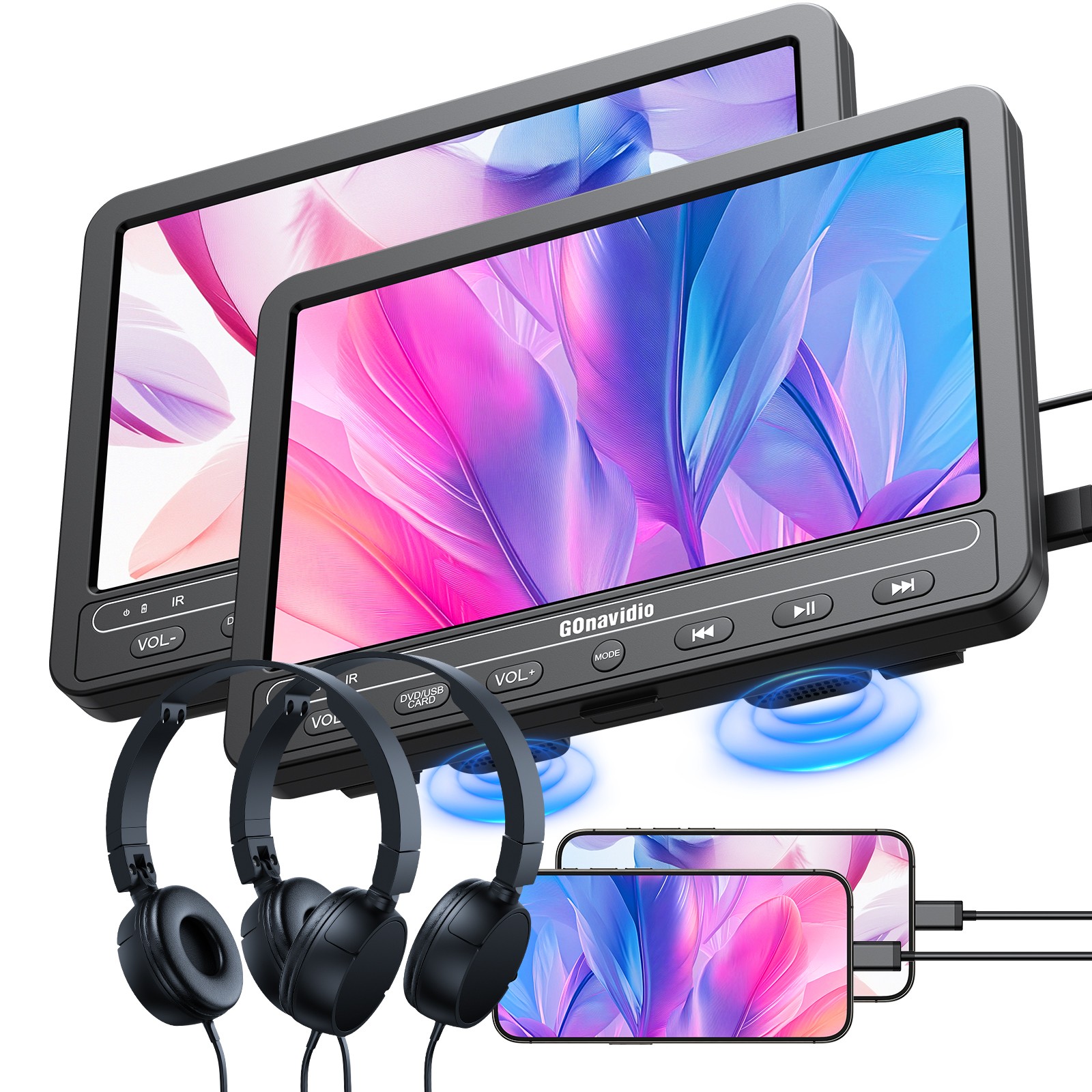 2 x 10.5" Car Headrest Monitor Portable DVD Media Player w/Headsets HDMI USB SD