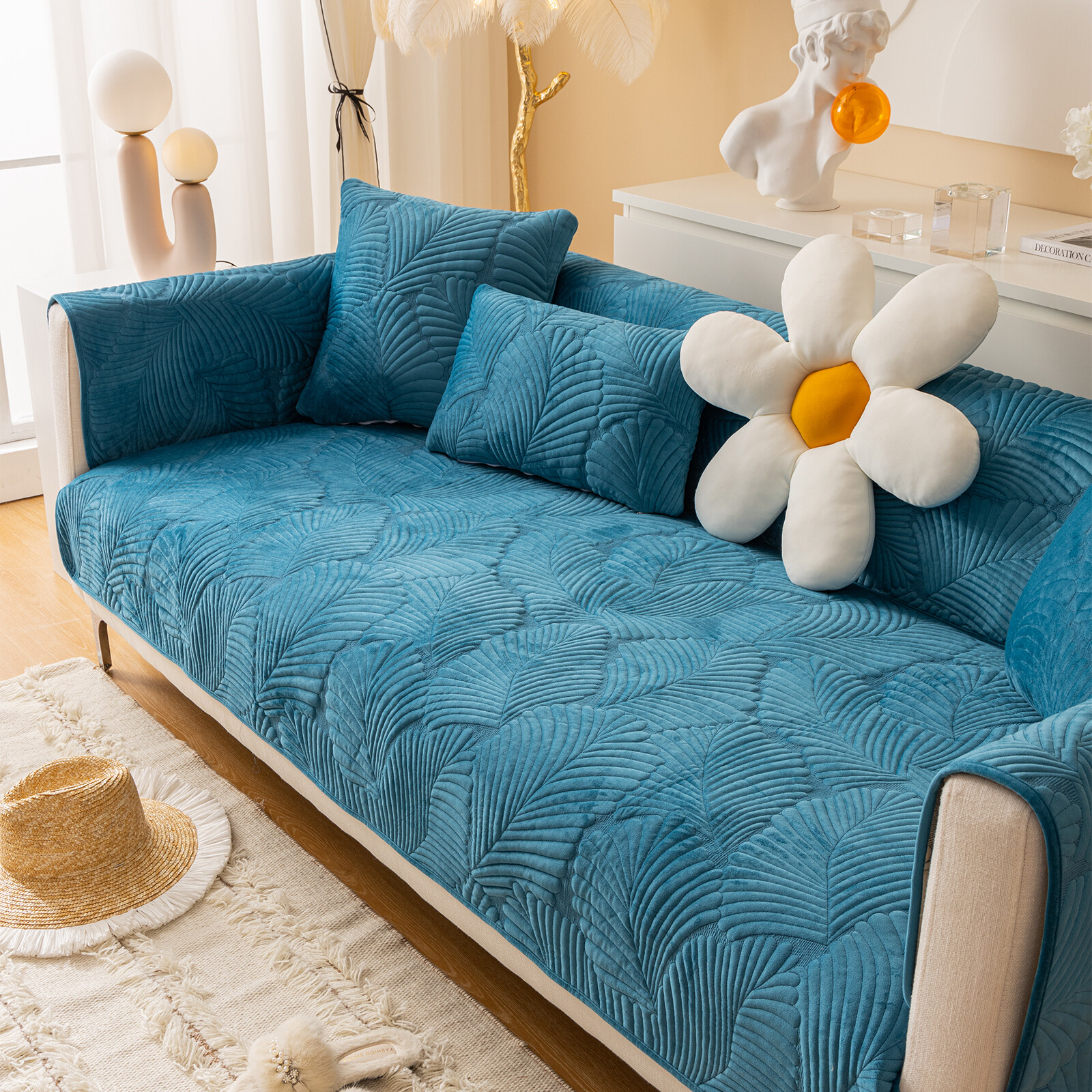 Plush Quilted Sofa Slipcover Sectional Couch Cover Anti Scratch for Pets Kids