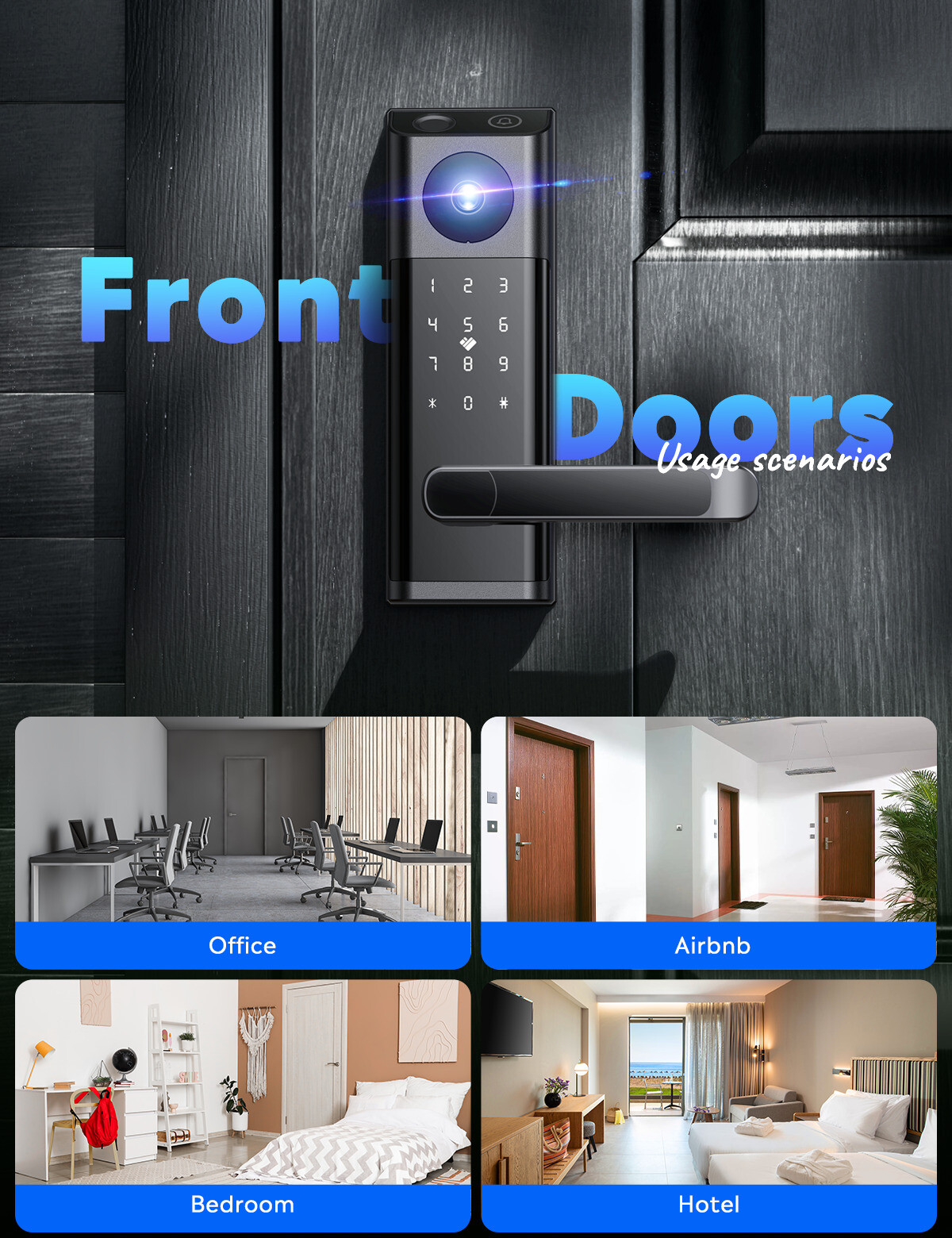 Smart Lock with Camera & Handle Fingerprint Keyless Door Lock WiFi APP Control