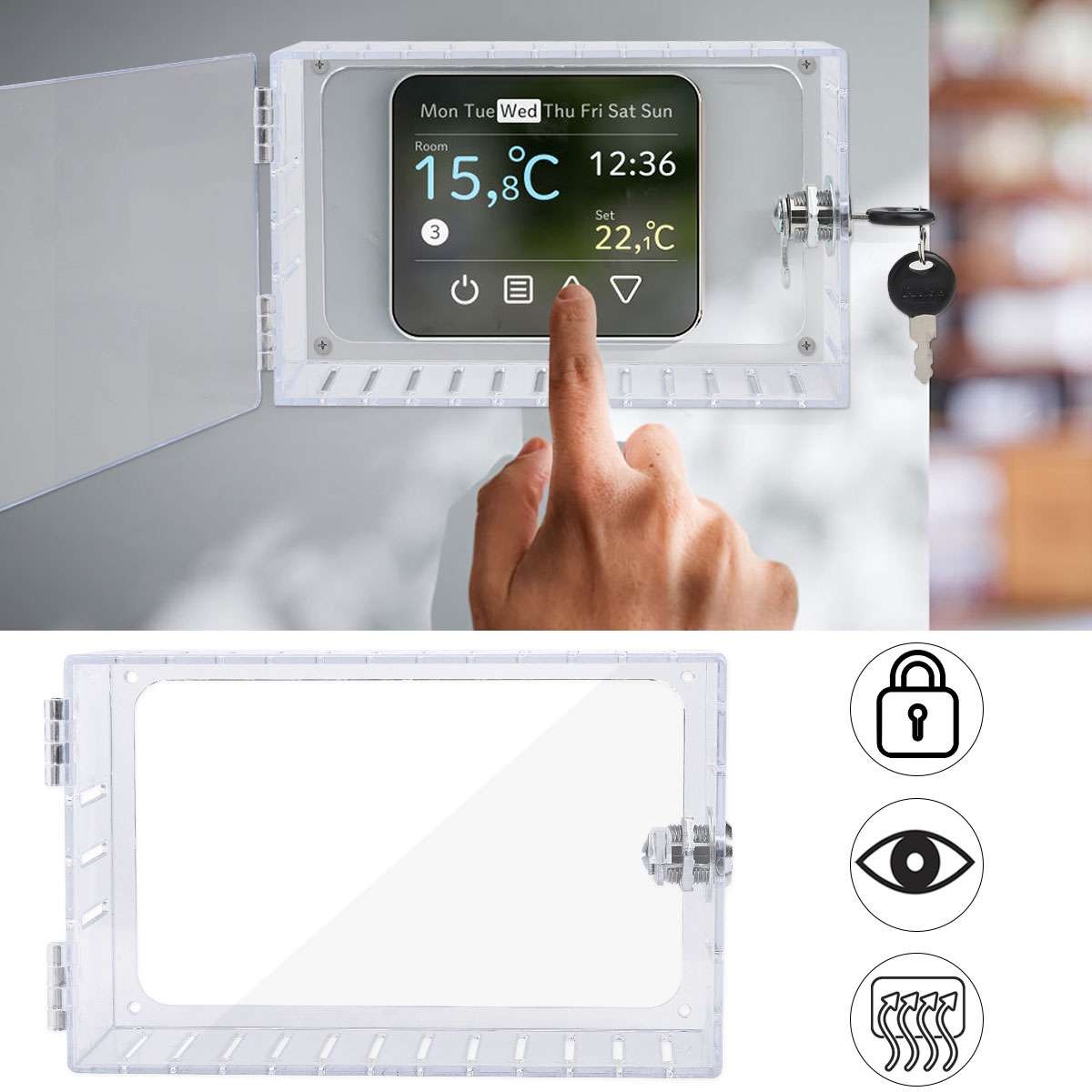 Thermostat Lock Box with 2 Keys Transparent Protective Cover Acrylic Guard Box