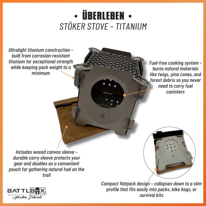 Uberleben Stoker Wood Burning Camp Stove Flatpack Twig Stove Ultralight Titanium