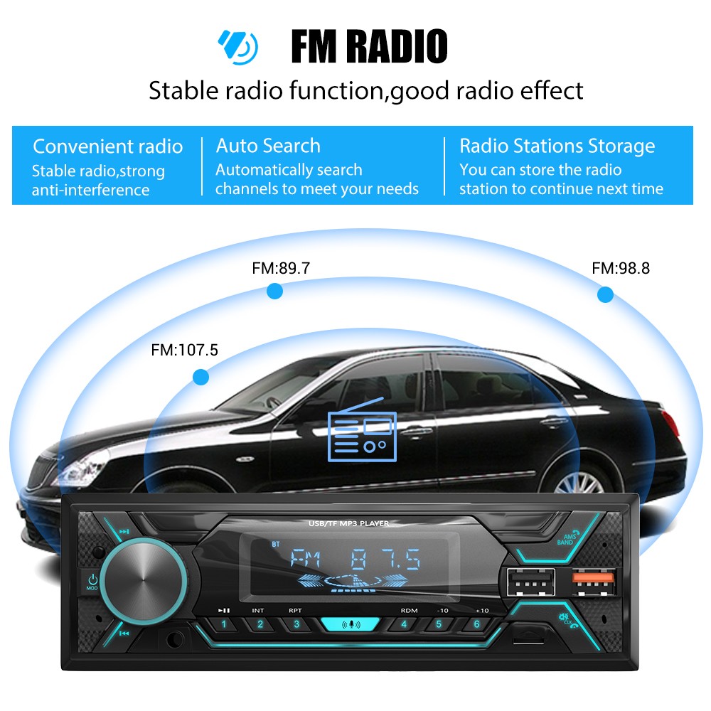 Bluetooth Car Stereo Radio Single Din Head Unit MP3 Player FM RDS USB SD AUX