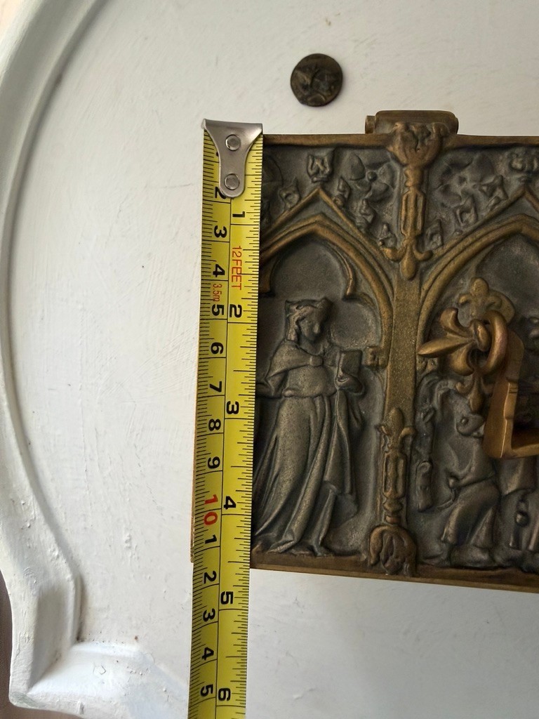 German Gothic Revival Silvered & Gilt Bronze Casket – Medieval Figural Relief –