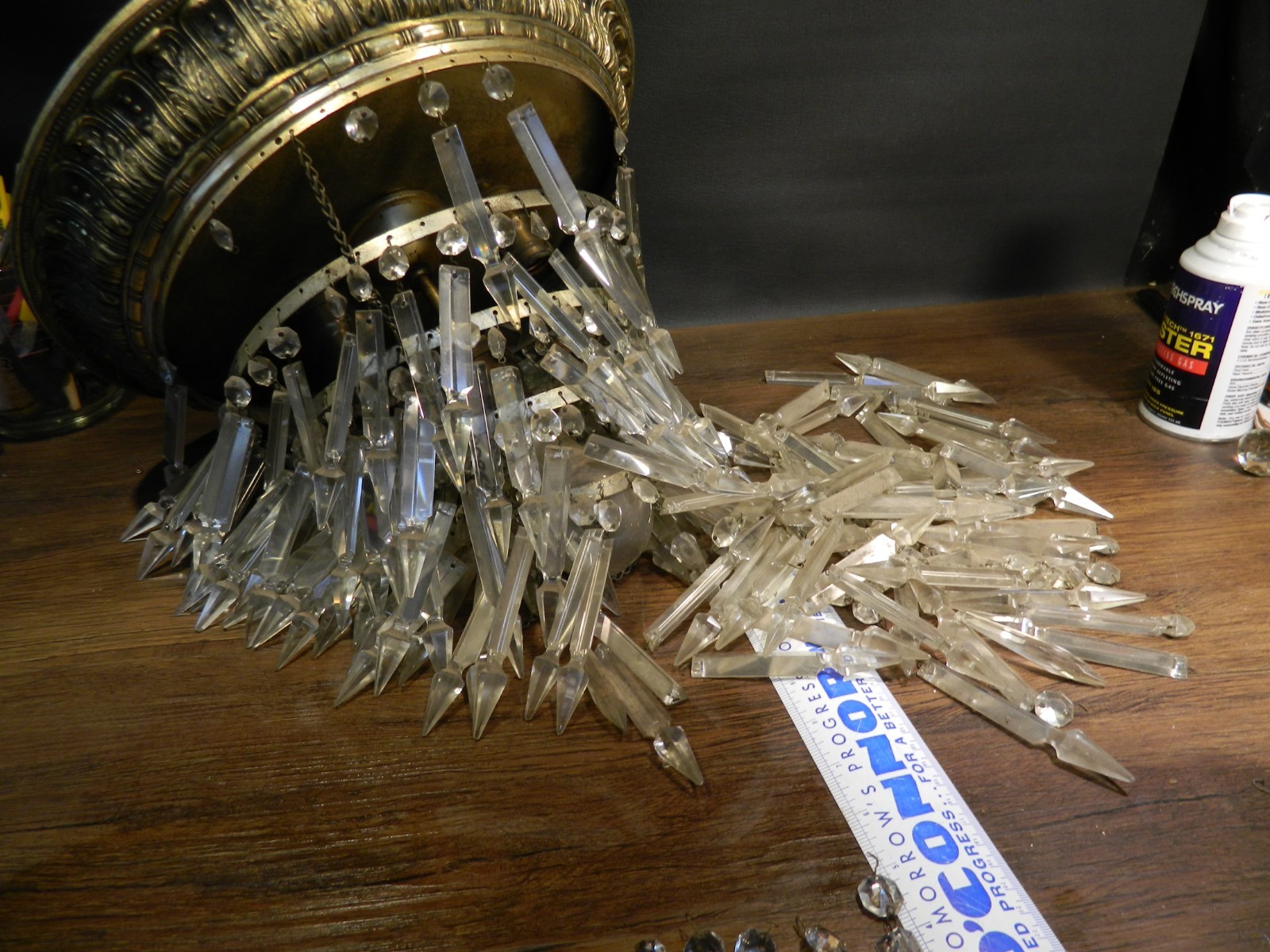 Vintage Set of 10 Prisms 3 Sided Crystal Prism Spears w/ Buttons 4 3/4" Long