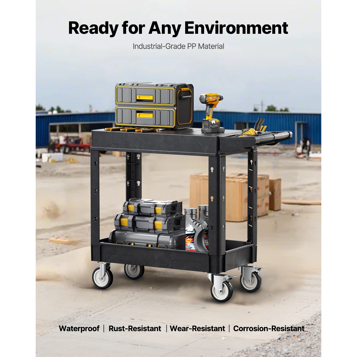 2-shelf Utility Cart 550 lbs 31.3 x 17.7-inch Service Cart with Wheels