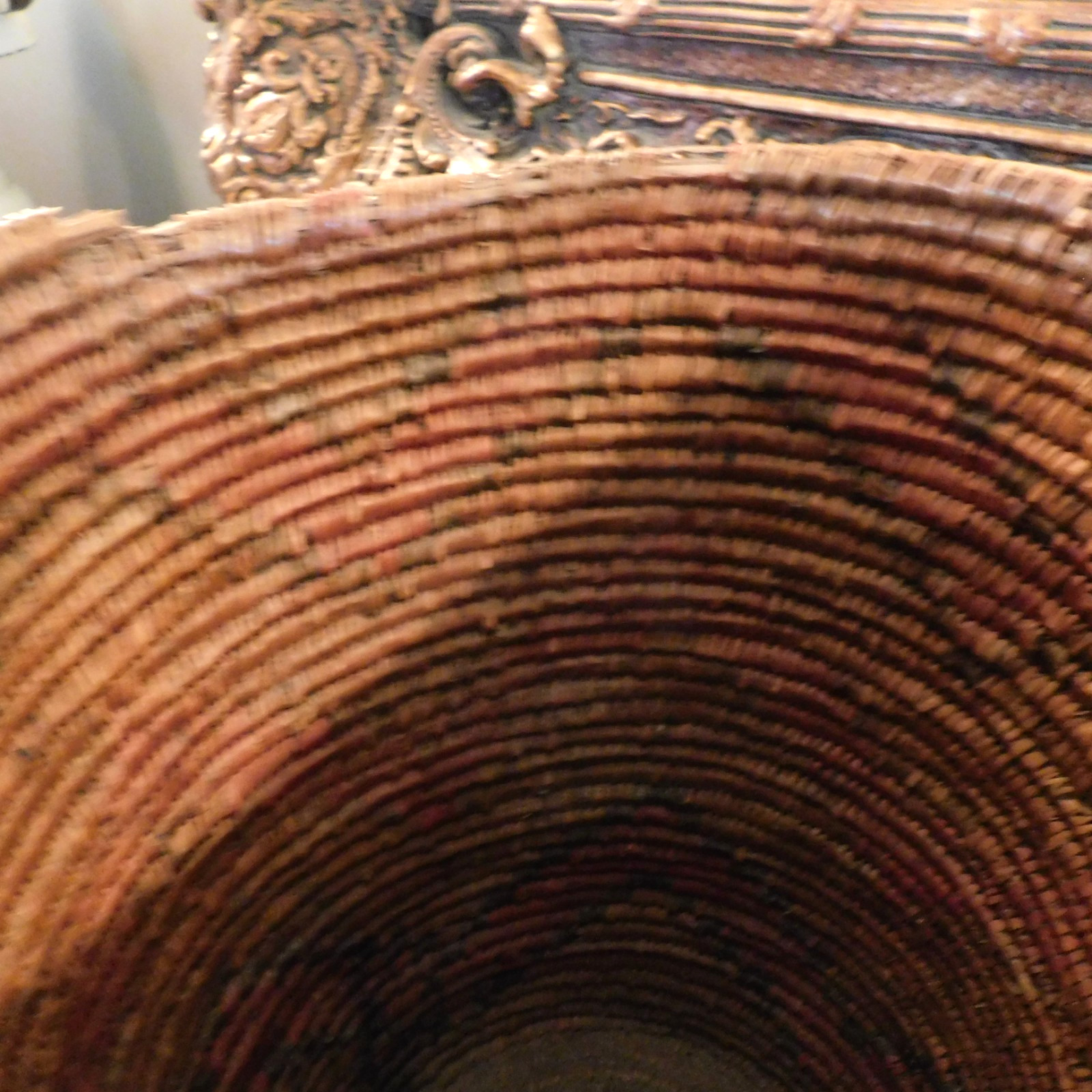 VINTAGE SOUTHWEST INDIAN JICARILLA APACHE POLYCHROME CYLINDRICAL BASKET