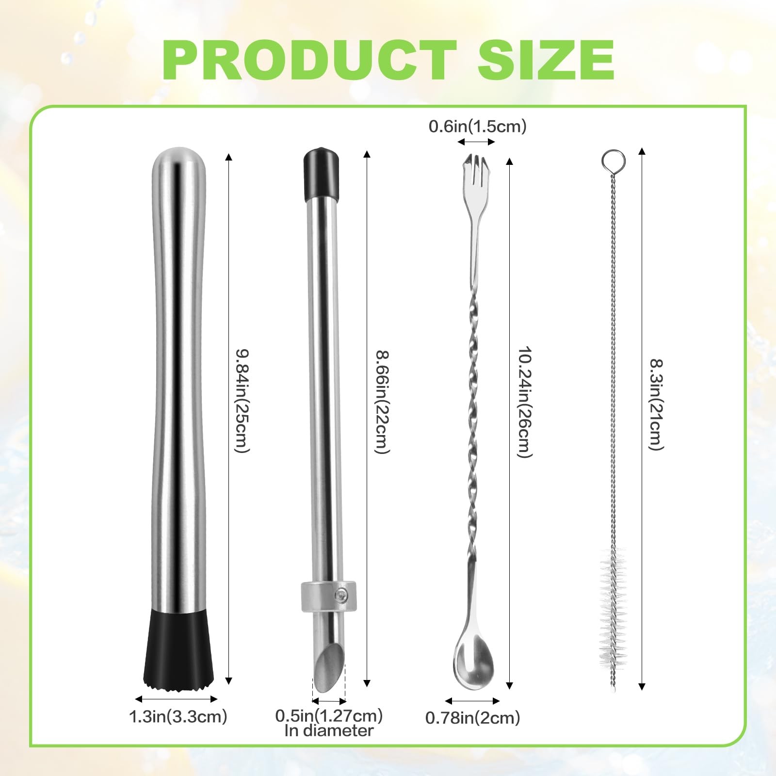 4Pcs Muddler for Cocktails, 10" and Long Handle Bar m, Silver