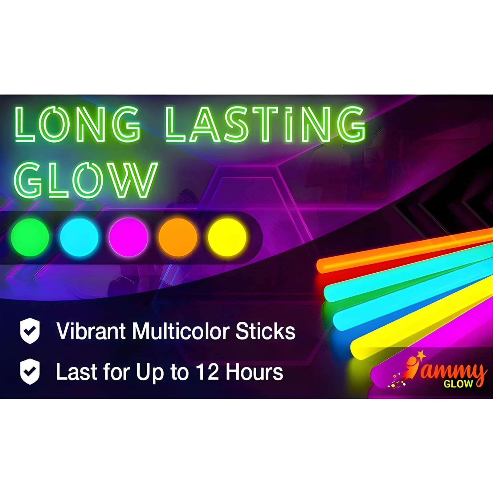 Ammy Glow-Glow Sticks-100 Pack Bulk Party favors for Kids-Neon 100 Pack, Blue