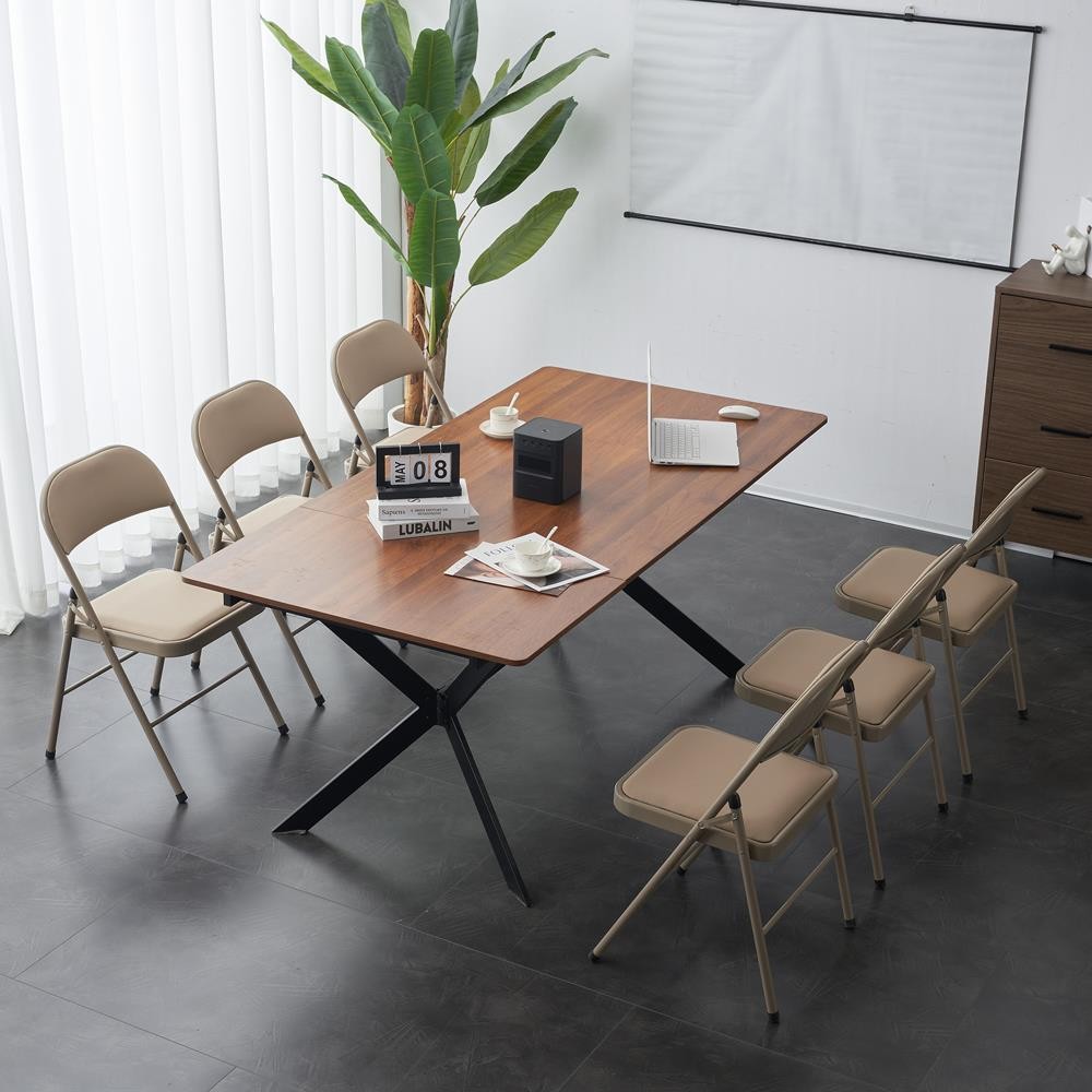 Set of 6 Folding Chairs Upholstered Padded Seat Metal Frame Home Office