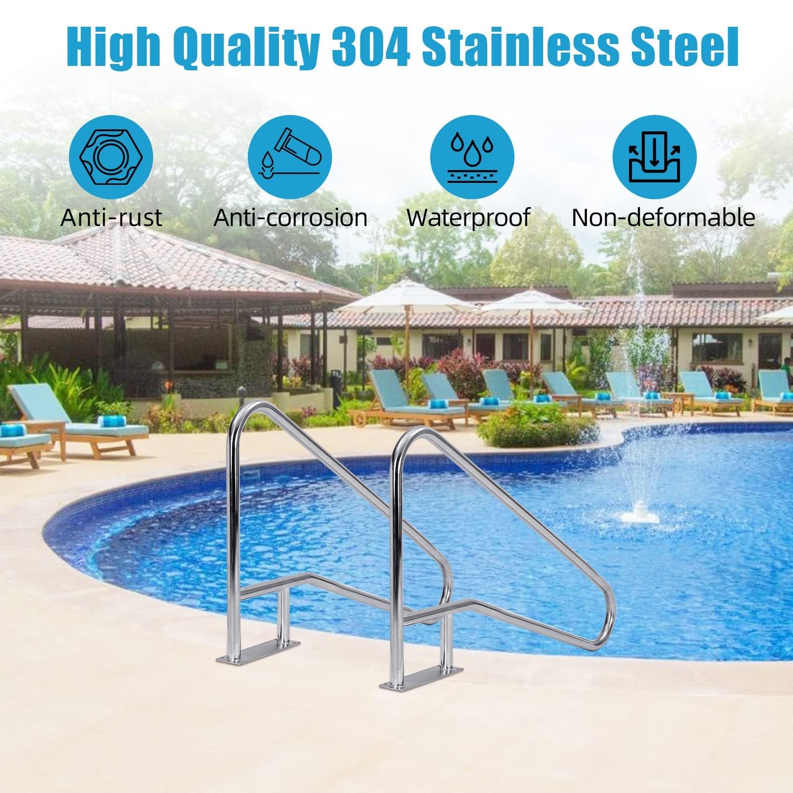 55"x32" Stainless Steel Pool Handrail ,Swimming Pool Rail Step Stair Hand Rails