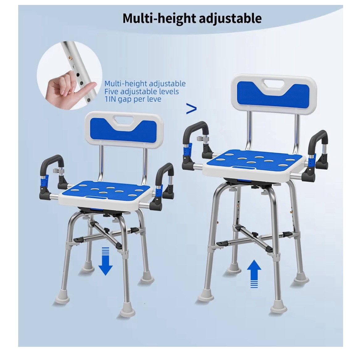 Swive Shower Chair with Arms and Back Heavy Duty 500 lbs for shower bath