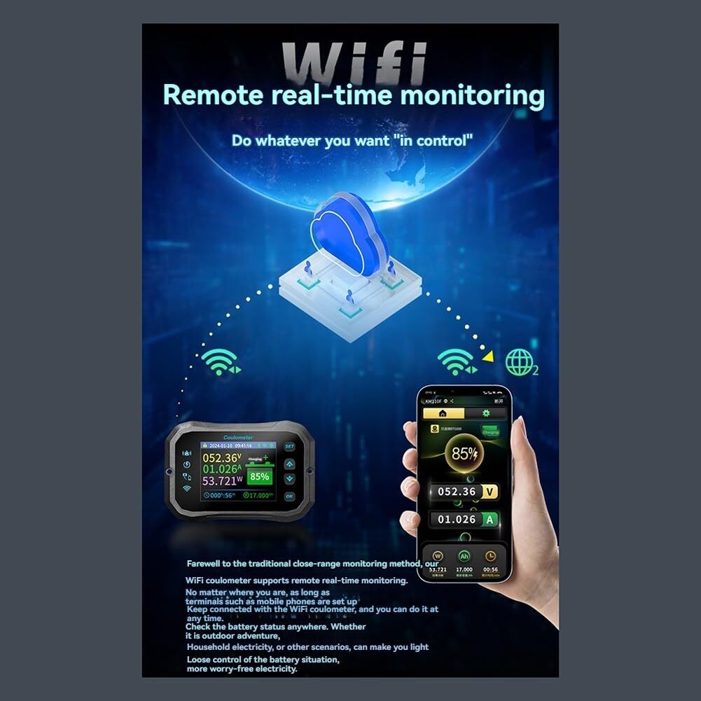 WiFi Battery Monitor Wireless 400A Battery Capacity Indicator Battery Coulometer