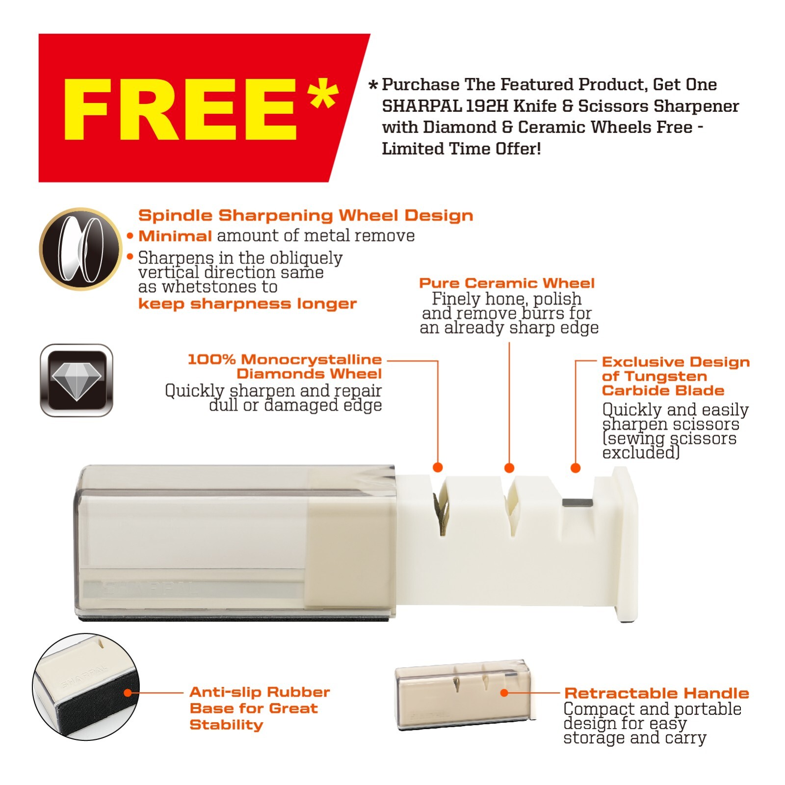 SHARPAL 325/1200# Dual-Grit Diamond Sharpening Stone with Leather Strop,Paracord