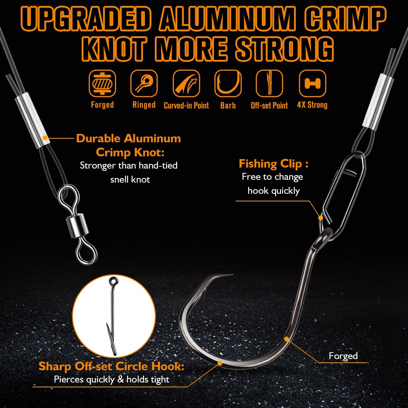 6pcs Newstyle Catfish Rigs - Santee Float Rig 90lb Leader Line and Circle Hooks