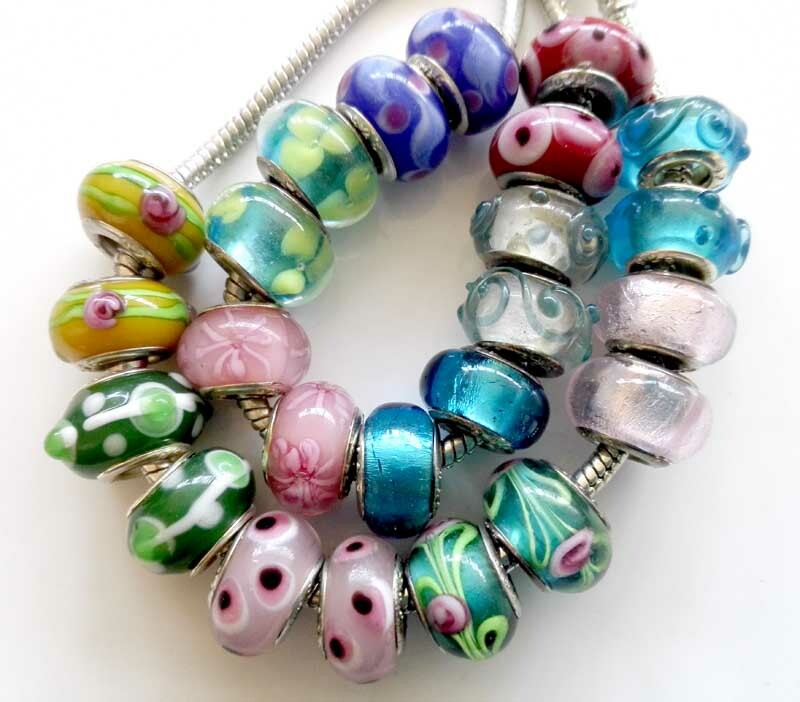 50 Lampwork Big Hole Round Beads European Charm Bracelets Assorted Designs