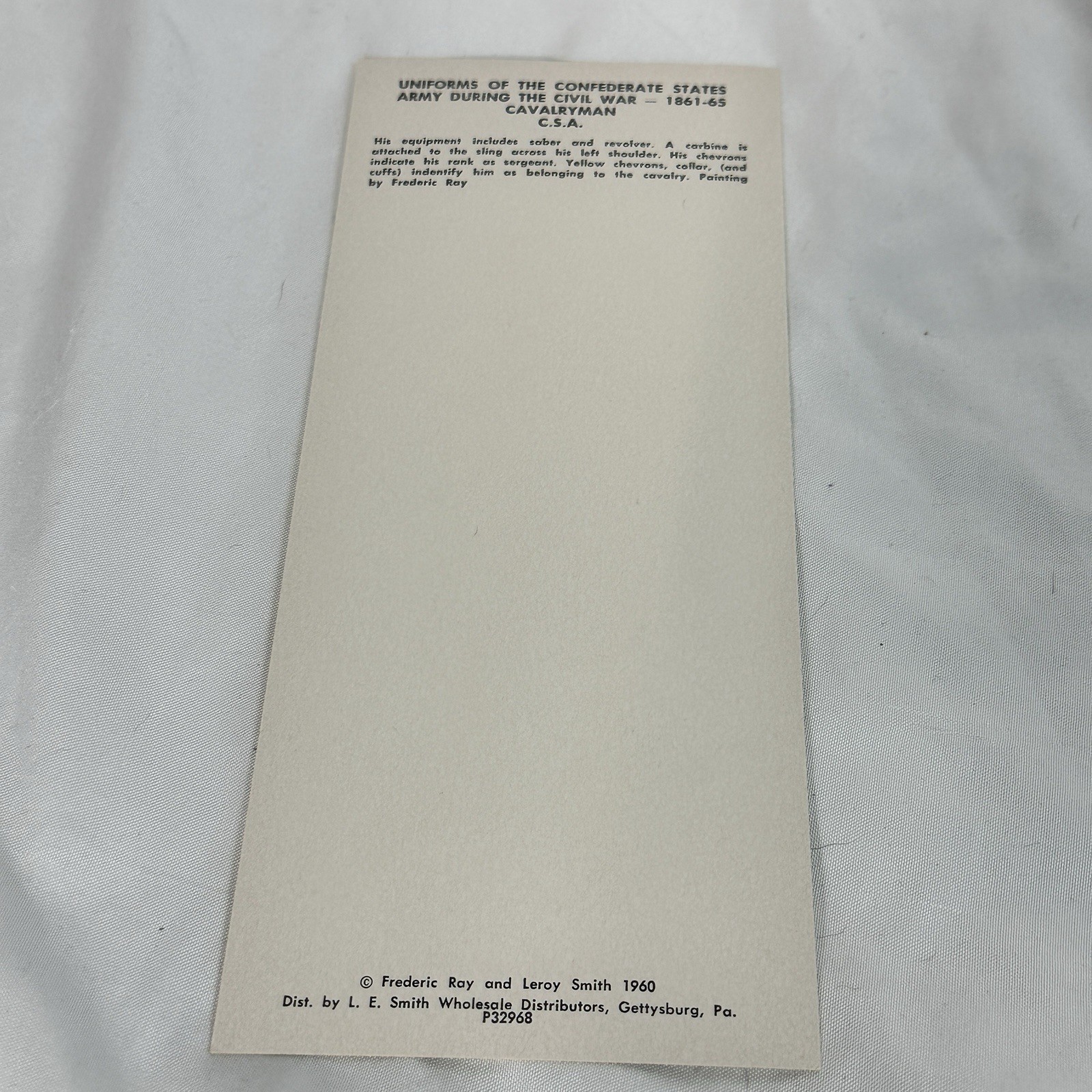 American Civil War Uniforms Of The Confederacy Set Of 6 Art Cards In Folder