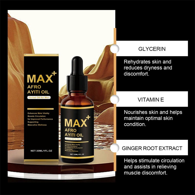 Max+ Afro Ayiti Oil Herbal Oil for Man Enhances Male Boosts Circulation NEW