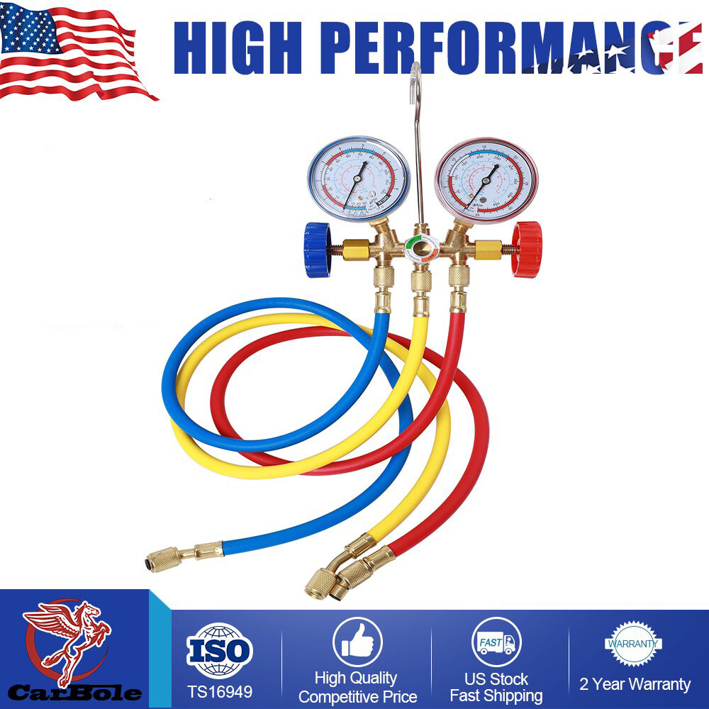 Air Vacuum Pump HVAC A/C AC Manifold Gauge Set 3 Color Service Charging Hose