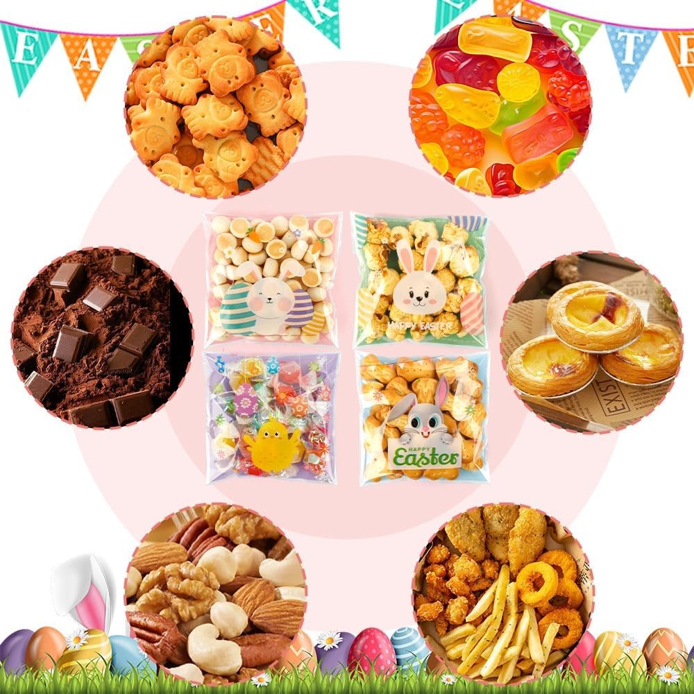 100 PCS Self Sealing Clear Easter Ziplock Bags, Easter Cellophane Treat Goodie S