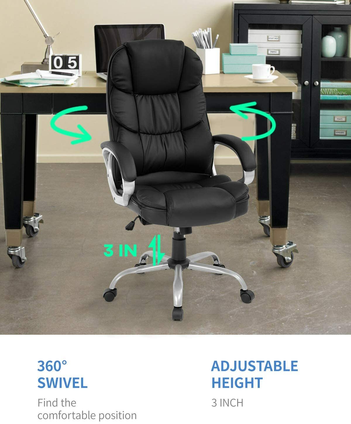 High Back Leather Office Chair Executive Office Desk Task Computer Chair