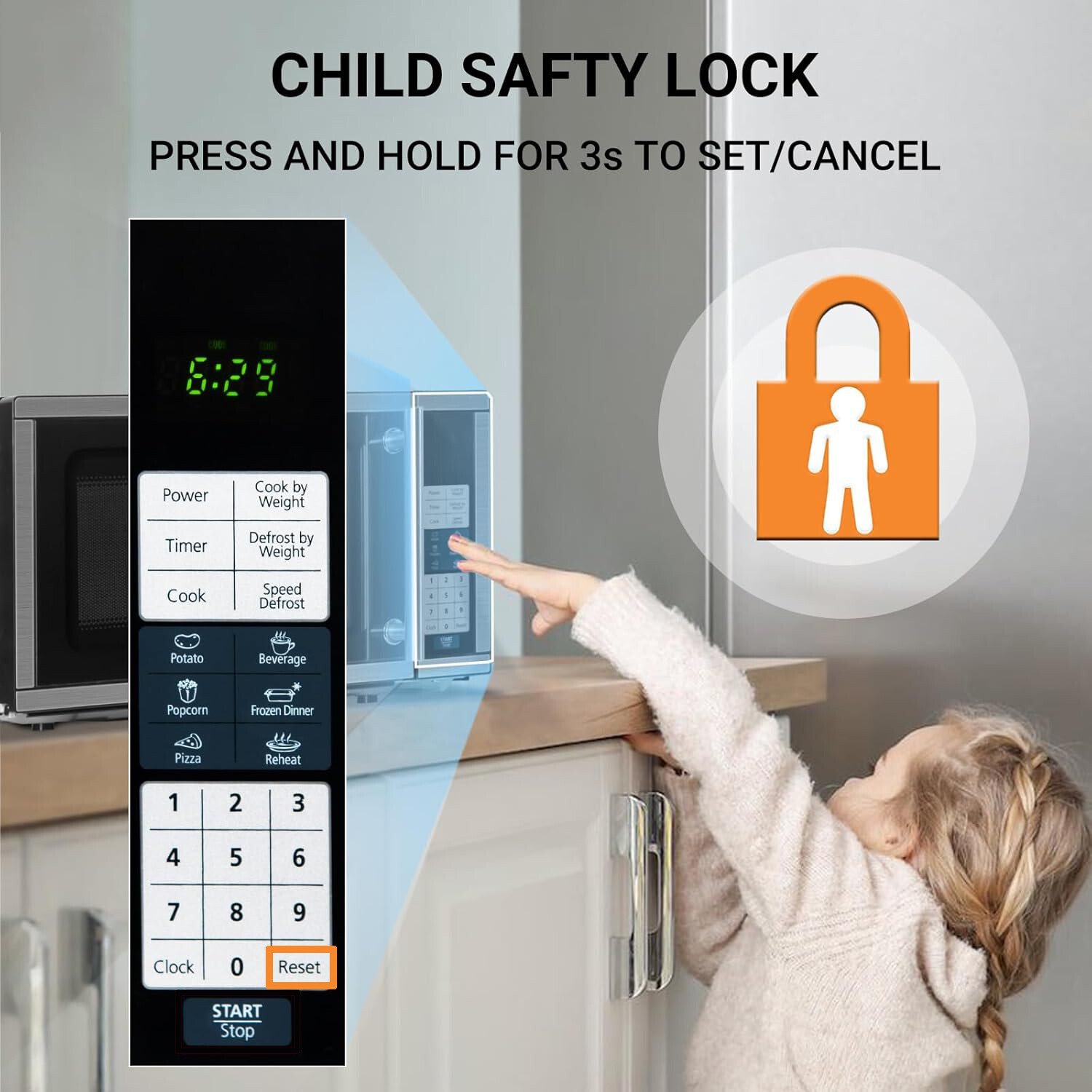 Countertop Microwave Oven 700W 10 Power Levels 6 Auto Menus Child Safety Lock