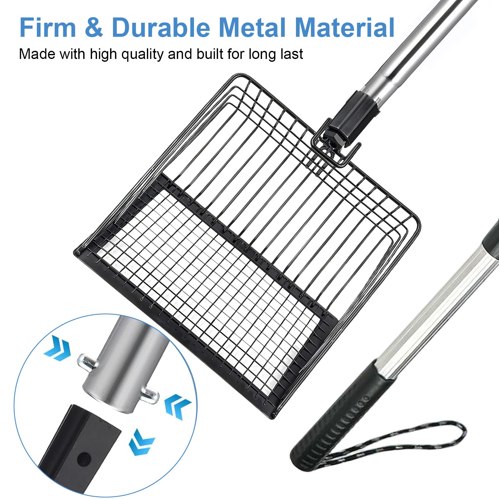 Adjustable Chicken Coop Poop Scooper 22–41.9in Metal Sifting Shovel Long Handle